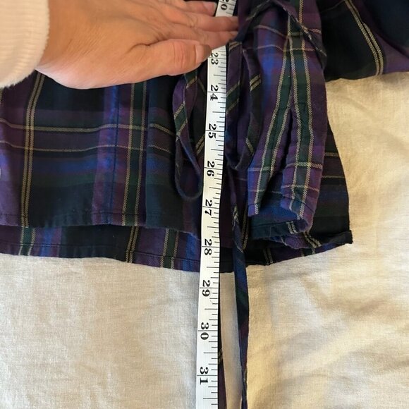Lauren Ralph Lauren Button Up Blouse Sz L Purple Plaid Ruffle Preppy Academia - Picture 11 of 11